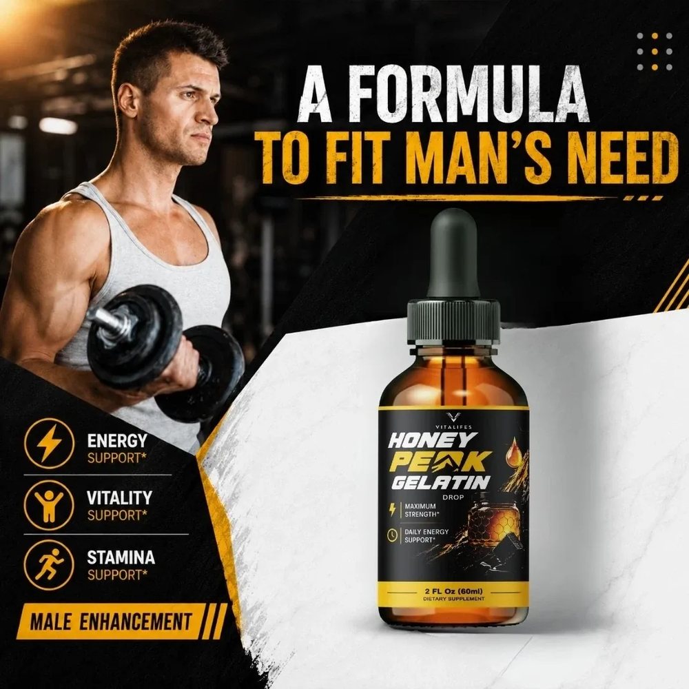Honey Peak Gelatin marketing panel headlined Formula for men's needs
