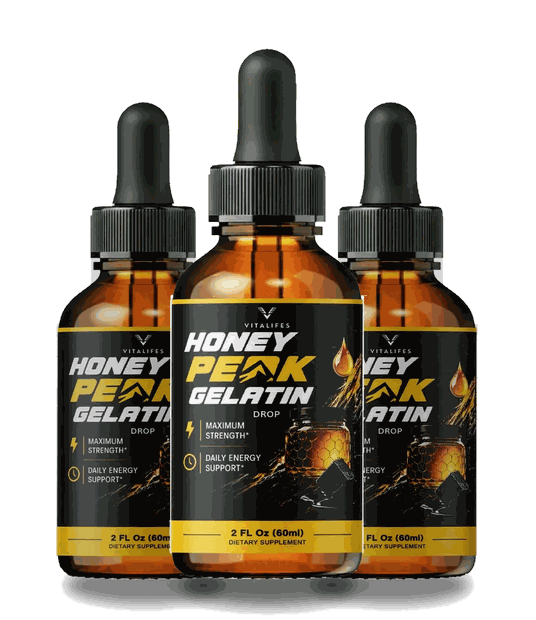 Three Honey Peak Gelatin dropper bottles